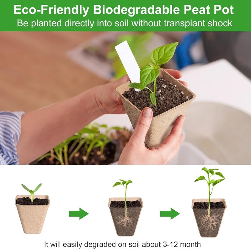 KOAMLY Square Peat Nursery Pots 150 Pcs 3in Biodegradable and Label, Used for Outdoor Gardens in Plant Nurseries - Image 4